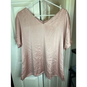 Ravella Women's Silk Blouse Pink V-Neck Short Sleeve Size L